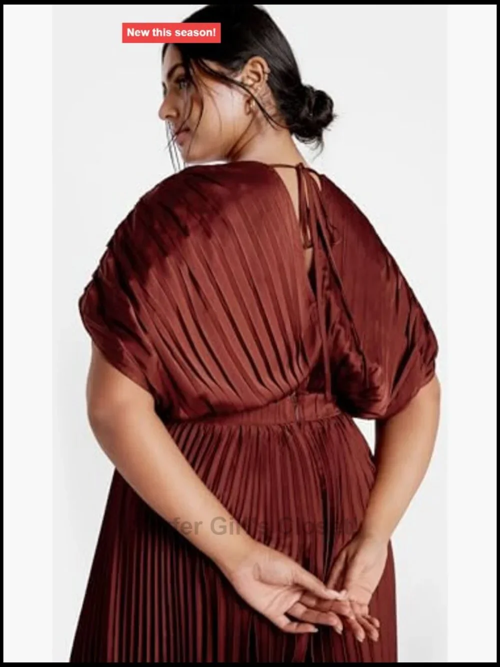 Plus Size Cocktail Dress Midi Satin Pleated V-Neck Sleeveless